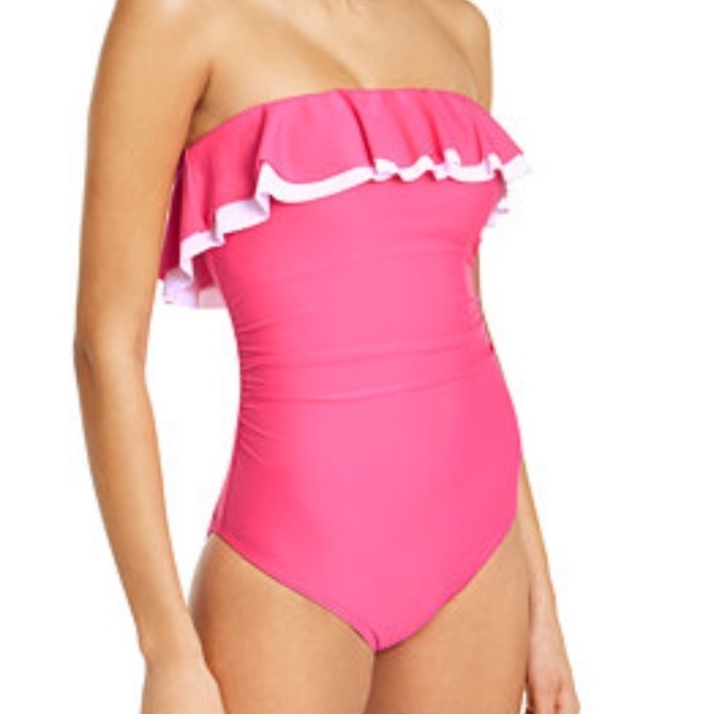 TOMMY Hilfiger Pink White Ruffle 1 Piece Swimsuit - Picture 1 of 10